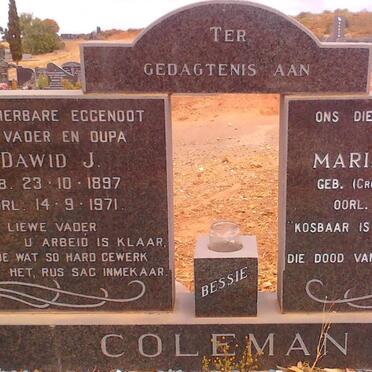 COLEMAN Dawid J. 1897-1971 &amp; Maria E. CRONJE 1916-1984