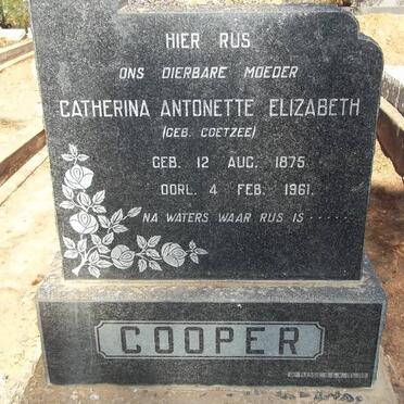 COOPER Catherina Antonette Elizabeth nee COETZEE 1875-1961