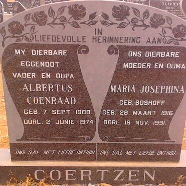 COERTZEN Albertus Coenraad 1900-1974 &amp; Maria Josephina BOSHOFF 1916-1991