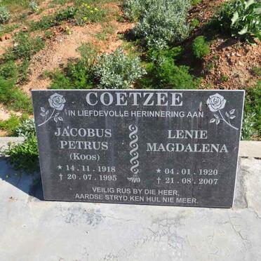 COETZEE Jacobus Petrus 1918-1995 & Lenie Magdalena 1920-2007
