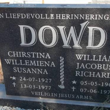 DOWD William Jacobus Richard 1908-1979 &amp; Christina Willemiena Susanna 1927-1977