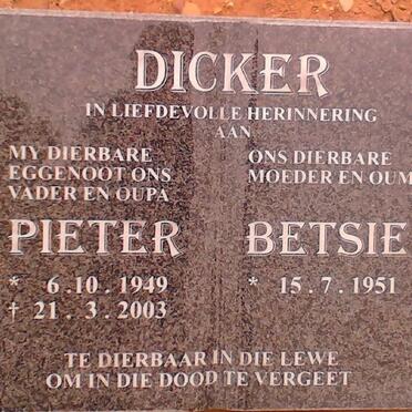 DICKER Pieter 1949-2003 &amp; Betsie 1951-