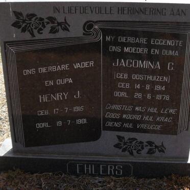 EHLERS Henry J. 1915-1981 &amp; Jacomina C. OOSTHUIZEN 1914-1978