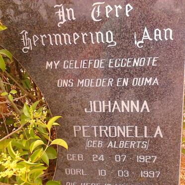 ERASMUS Johanna Petronella nee ALBERTS 1927-1997