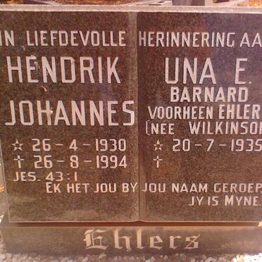 EHLERS Hendrik Johannes 1930-1994 &amp; Una E. BARNARD, formerly EHLERS, nee WILKINSON 1935-