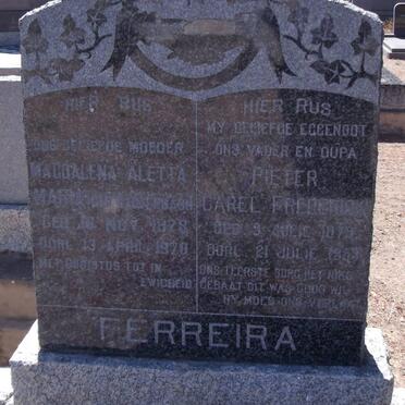 FERREIRA Pieter Carel Frederick 1879-1953 &amp; Magdalena Aletta ? 1878-1970