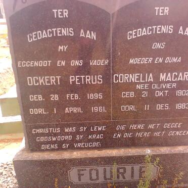 FOURIE Ockert Petrus 1895-1961 &amp; Cornelia Magaritha OLIVIER 1902-1983
