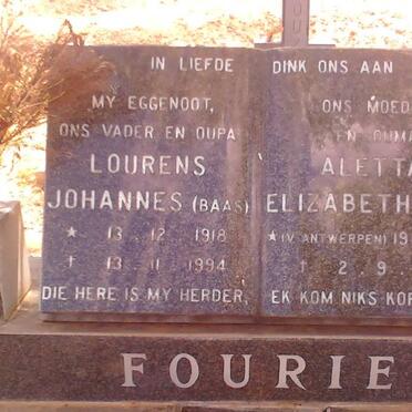 FOURIE Lourens Johannes 1918-1994 &amp; Aletta Elizabeth VAN ANTWERPEN 1919-1999