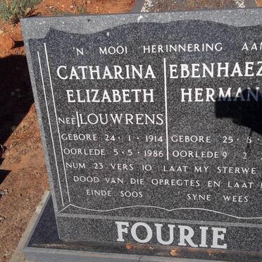 FOURIE Ebenhaezer Hermanus 1917-2004 &amp; Catharina Elizabeth LOUWRENS 1914-1986