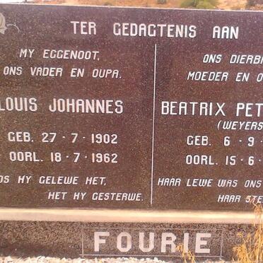 FOURIE Louis Johannes 1902-1962 &amp; Beatrix Petronella WEYERS 1907-1996