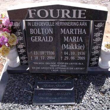 FOURIE Bolton Gerald 1936-2004 &amp; Martha Maria 1936-2009
