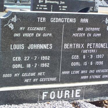 FOURIE Louis Johannes 1902-1962 &amp; Beatrix Petronella WEYERS 1907-1996