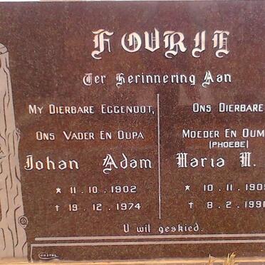FOURIE Johan Adam 1902-1974 &amp; Maria M.S. 1905-1991