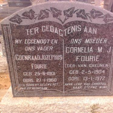 FOURIE Coenraad Jozephus 1901-1960 &amp; Cornelia M.J. VAN GREUNEN 1904-1972