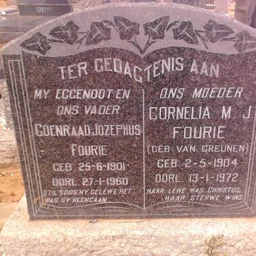 FOURIE Coenraad Jozephus 1901-1960 &amp; Cornelia M.J. VAN GREUNEN 1904-1972