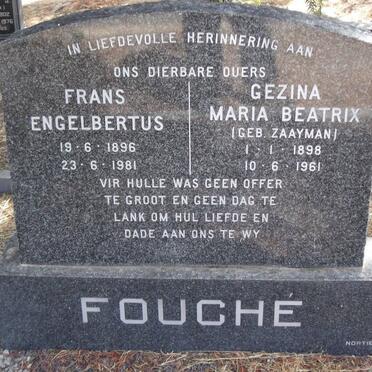 FOUCHÉ Frans Engelbertus 1896-1981 &amp; Gezina Maria Beatix ZAAYMAN 1896-1961