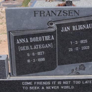 FRANZSEN Jan Blignaut 1925-2009 &amp; Anna Dorothea LATEGAN 1927-1998