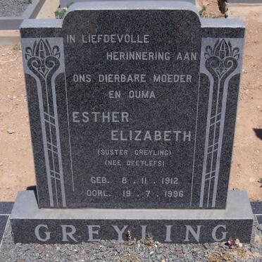 GREYLING Esther Elizabeth nee DEETLEFS 1912-1996