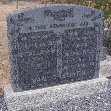 GREUNEN Tobias Johannes Petrus, van 1875-1968 &amp; Isabella Jacoba Gertina Johanna WOLMARANS 1911-
