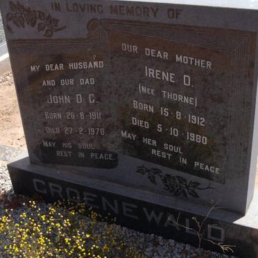 GROENEWALD John D.C. 1911-1970 &amp; Irene D. THORNE 1912-1980