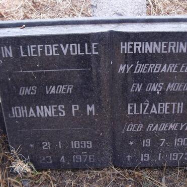 GRUNDLING Johannes P.M. 1899-1976 &amp; Elizabeth P. RADEMEYER 1901-1973