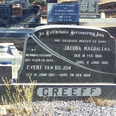 GREEFF Evert van Biljon 1907-1968 &amp; Jacoba Magdalena 1908-1980