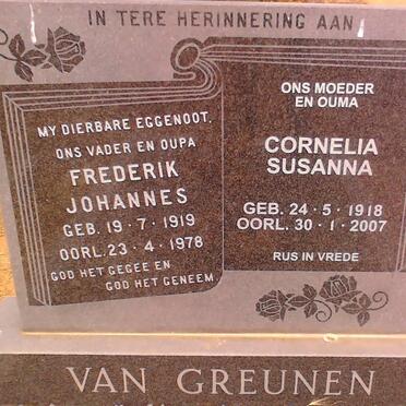 GREUNEN Frederik Johannes, van 1919-1978 &amp; Cornelia Susanna 1918-2007