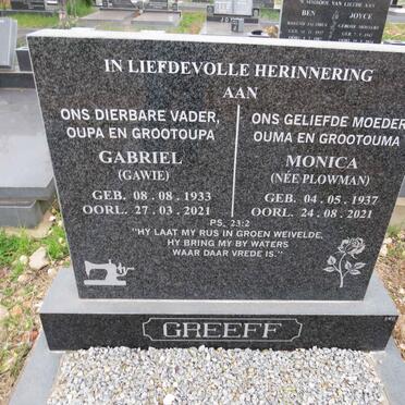 GREEFF Gabriel 1933-2021 & Monica PLOWMAN 1937-2021