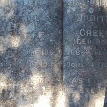 GREEFF Gabriel A. 1864-1944 &amp; Judith D.BOTHA 1864-1943