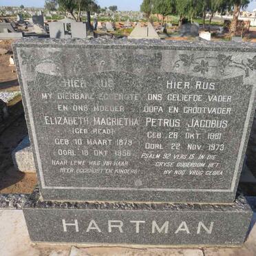 HARTMAN Petrus Jacobus 1881-1973 & Elizabeth Magrietha READ 1879-1956