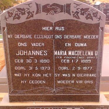 HAYWARD Johannes 1890-1973 &amp; Maria Magdelena D. formerly DOWD nee FOUCHE 1889-1977
