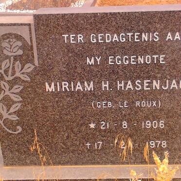 HASENJAGER Miriam H. nee LE ROUX 1906-1978