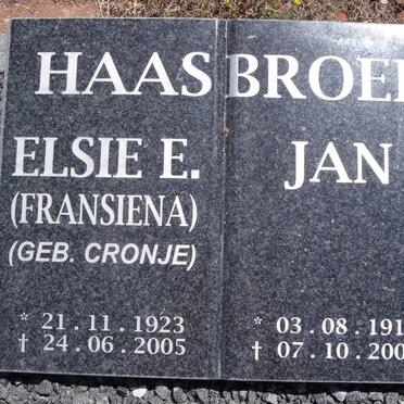 HAASBROEK Jan 1919-1909 &amp; Elsie E.  CRONJE 1923-2005
