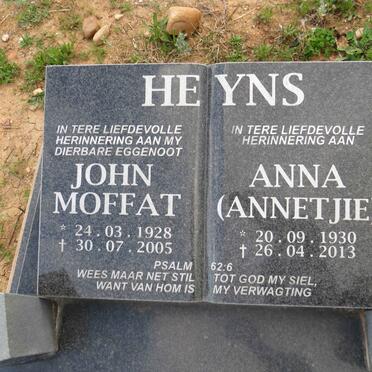 HEYNS John Moffat 1928-2005 & Anna 1930-2013