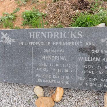 HENDRICKS William Kenneth 1977-2010 & Hendrina 1937-2013