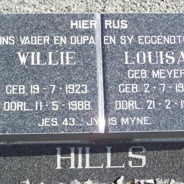 HILLS Willie 1923-1988 &amp; Louisa MEYER 1927-1986