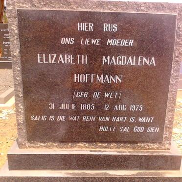 HOFFMANN Elizabeth Magdalena nee DE WET 1885-1975
