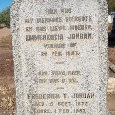 JORDAN Frederick T. 1872-1953 &amp; Emmerentia -1943