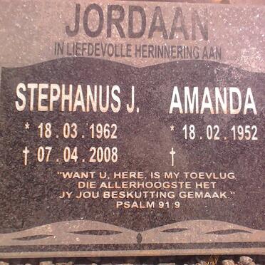 JORDAAN Stephanus J. 1962-2008 &amp; Amanda 1952-
