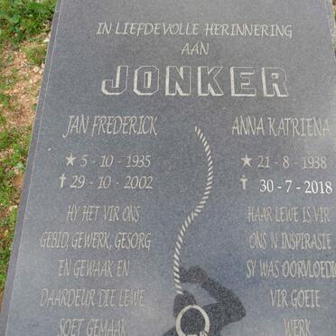 JONKER Jan Frederick 1935-2002 & Anna Katriena 1938-2018