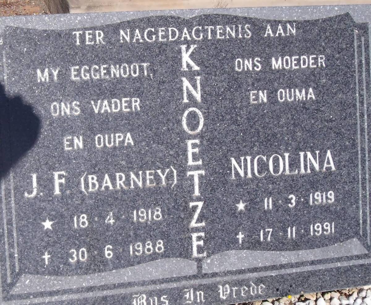 KNOETZE J.F, 1918-1988 &amp; Nicolina 1919-1991