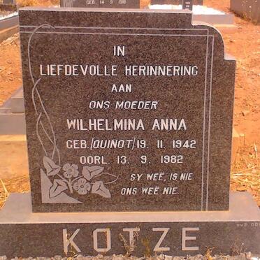 KOTZE Wilhelmina Anna nee QUINOT 1942-1982