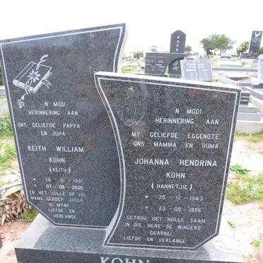 KOHN Keith William 1941-2020 & Johanna Hendrina 1943-1996