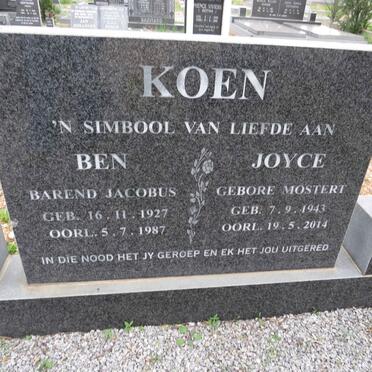 KOEN Barend Jacobus 1927-1987 & Joyce MOSTERT 1943-2014