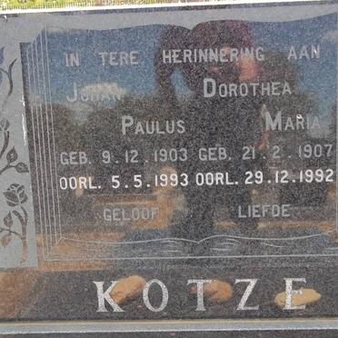 KOTZE Johan Paulus 1903-1993 &amp; Dorothea Maria 1907-1992