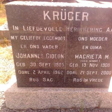 KRUGER Johannes Gideon 1905-1962 &amp; Magrieta M. MINNIE 1908-2000