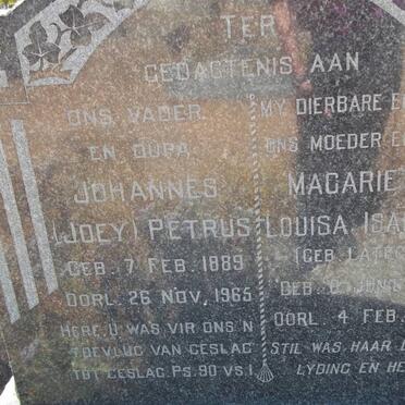 LATEGAN Johannes Petrus 1889-1965 &amp; Magarietha Louisa Isabella LATEGAN 1891-1955