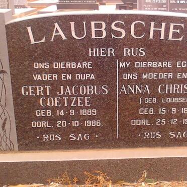 LAUBSCHER Gert Jacobus Coetzee 1889-1986 &amp; Anna Christina LOUBSER 1891-1974