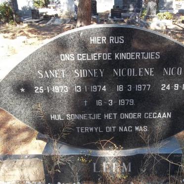 LERM Sanet 1973-1979 :: LERM Sidney 1974-1979 :: LERM Nicolene 1977-1979 :: LERM Nico 1978-1979