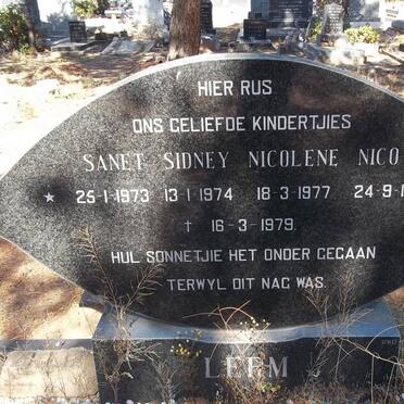 LERM Sanet 1973-1979 :: LERM Sidney 1974-1979 :: LERM Nicolene 1977-1979 :: LERM Nico 1978-1979